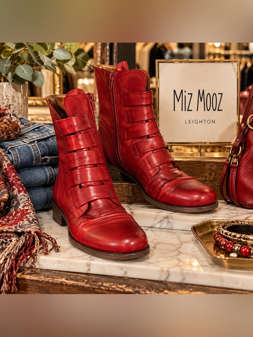 Miz Mooz Red Leather Leighton Ankle Boots